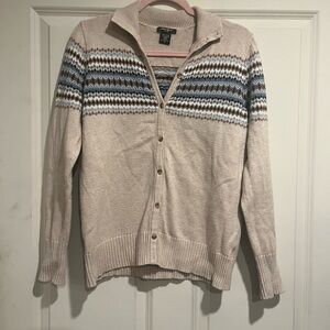Eddie Bauer Beige and Blue Patterned Cardigan